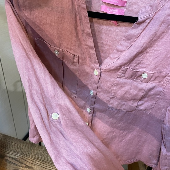 Isaac Mizrahi shirt button down long sleeve linen pink womens small - Picture 3 of 4